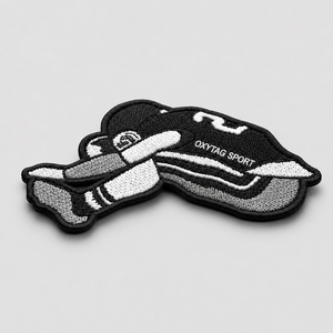 Patch brodé thermocollant Oxytag Sport, forme irrégulière, design noir et blanc, décoration textile, prix abordable, vente en gros OEM - Product Image 3