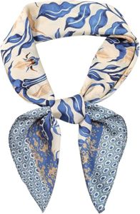 FAB UNITED GEARS Ethnic Solid Silk <b>Square</b> <b>Scarf</b> Blue Cream Casual Skin-Friendly Quick Dry Summer Adult Multi-Functional - Product Image 4
