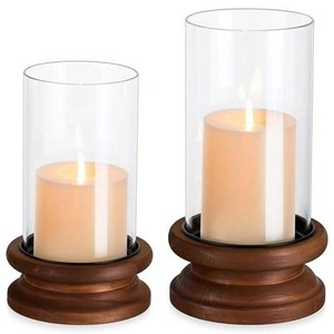Porte-bougie en bois et verre fait main de bonne qualité pour la décoration de la maison, les mariages, les fêtes et la mise en scène de tables événementielles, disponible à la vente - Product Image 2