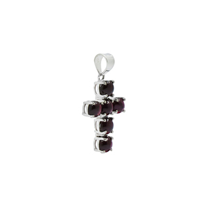 Collier pendentif croix rose fuchsia pour femme, pierre précieuse de laboratoire 7 mm, plaqué or 18 carats, laiton sans nickel, sertissage griffe, style bohème - Product Image 3