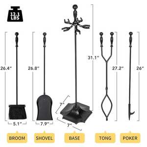 Ensemble d'outils de cheminée en fer antique de qualité supérieure, grand ensemble d'outils pour foyer, accessoires de décoration de cheminée en fonte - Product Image 2