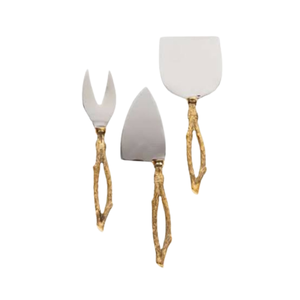 Elegante tenedor para queso y cuchillo plano con mango de metal dorado decorativo de diseño nórdico - Product Image 3