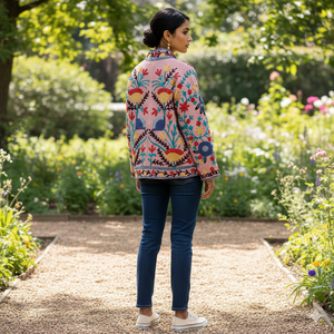 Chaqueta corta bordada Suzani estilo waffle, chaqueta de invierno, talla única, abrigo para fiestas. - Product Image 2