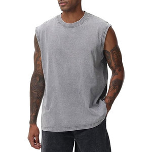 Débardeurs de sport pour hommes, T-shirts sans manches, T-shirts de musculation, T-shirts de gym délavés à l'acide, T-shirts de course et de plage coupe ample, pour la musculation - Product Image 2