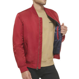 PREMIUM MEN'S RED BOMBER <b>JACKET</b> <b>ZIP</b> <b>UP</b> CASUAL OUTERWEAR WITH RIBBED COLLAR CUFFS HEM SIDE POCKETS AND SLEEVE UTILITY POCKET - Product Image 3
