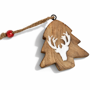 Ornement de Noël suspendu en forme de cerf perlé, taille personnalisée, en bois, pour arbre de Noël |   Décoration d'ambiance festive pour la maison - Product Image 1
