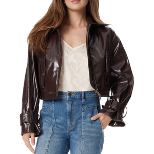 Veste en cuir pour femme, manteau en similicuir de qualité supérieure, toucher doux, fermeture éclair, vêtement tendance pour la saison hivernale, OEM - Product Image 1