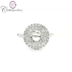 Usine directe 18K AU750 classique Double Halo or blanc 0.56ct diamant naturel rond mariage et anniversaire fête bague montage - Product Image 1