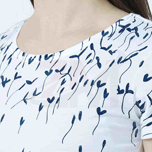 Camiseta de Manga Corta con Estampado Floral Blanco para Mujer, Cuello Redondo, Corte Regular, Tejido de Algodón, Estilo Casual para Primavera/Verano - Product Image 3