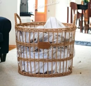 Round <b>Wicker</b> Laundry Basket With Handles Plant Fiber Storage Basket For Clothing Rustic Style Handcrafted Eco-Friendly - Product Image 5