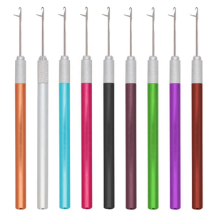 Colored Metal Handle Hair Extension Micro Link Pulling <b>Needle</b> Latch Hook Loop <b>Threader</b> Tool Bulk Professional Salon Hardware - Product Image 1