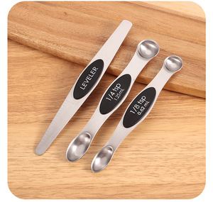 Ensemble de cuillères doseuses en acier inoxydable, ensemble de cuillères doseuses magnétiques à double extrémité avec niveleur pour la pâtisserie, la cuisine et les épices - Product Image 2