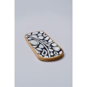 Natural Mango Wood Round Serving <b>Tray</b> with Enamel Inlay & Cutout Handles, <b>Large</b> Decorative Ottoman Coffee Table <b>Tray</b> for Home - Product Image 3