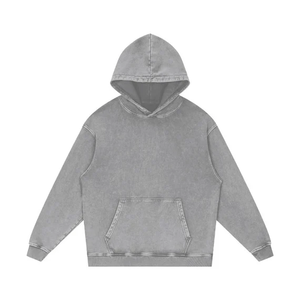 Sudadera con Capucha Gris para Hombre, Corte Holgado, Felpa Francesa, Diseño Casual con Bolsillos, Estilo Otoñal, Tejido de Punto, Manga Larga, Color Sólido - Product Image 1