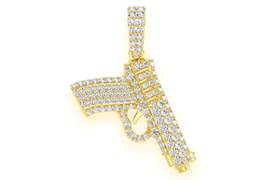 Pendentif pistolet Hip Hop en alliage plaqué rhodium avec cristaux et strass sertis, cadeau à thème pour homme - Product Image 3