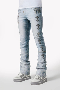 <b>Men's</b> Custom <b>Jogger</b> Pants Straight Fit Stonewashed <b>Denim</b> Mid Waist Casual Unisex Breathable Knitted Fabric Summer Applique - Product Image 2