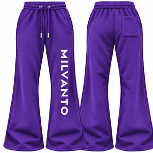 กางเกงวอร์มขาบานสีม่วงแบบยูนิเซ็กซ์ ผ้าฝ้ายฟลีซเฟรนช์เทอร์รี่ พรีเมียมสำหรับผู้ชายและผู้หญิง ทรงขากว้าง สไตล์สตรีทแวร์สำหรับฤดูหนาว - Product Image 1