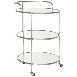 Chariot de bar rond moderne en métal avec étagères en verre, diamètre 22 pouces, hauteur 35,4 pouces, roulettes, design durable - Product Image 3