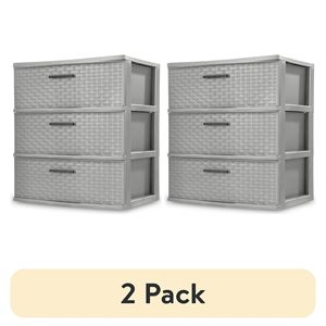 2-Pack Gray Plastic Storage Drawers & <b>Carts</b> 3-Drawer Wide Weave Tower with <b>Pull</b> Handles - Product Image 1