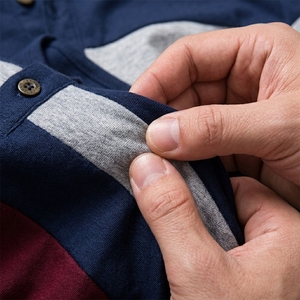 Wholesale Premium Mens Long Sleeve T Shirts Custom Contrast Color Stripe Henley Shirt Breathable Soft Cotton Apparel Tops - Product Image 4