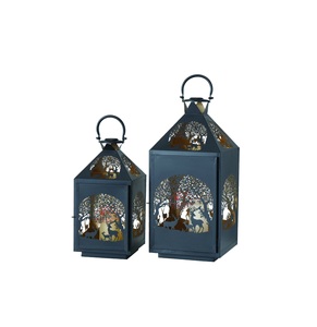 Iron Metal Candle Lantern Hanging Hurricane Candle Holder With Lid - Product Image 2