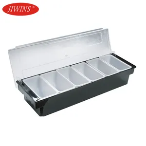 3/4/5/6 Bins Plastic Bar Condiment Tray 6 Compartment Garnish Station Serving Container Sauce Snacks Chilled Condiment Tray