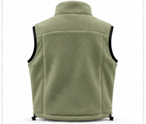 Gilet Premium Homme Vert Olive en Polaire, Col Montant Zippé, Motif Géométrique en Relief, Sans Manches, Haute Qualité OEM - Product Image 2