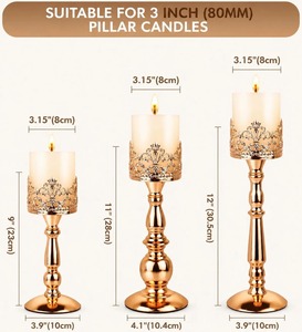 Premium Set Of 3 Lavish <b>Candle</b> Stands Elegant Decorative Holders Perfect For Living Room Styling And Gifting Purpose From India - Product Image 2