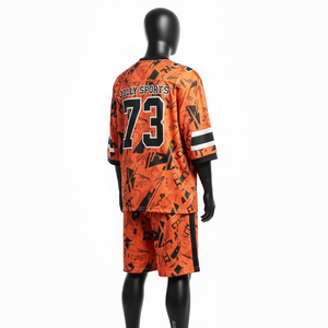 Ensemble short et maillot de football pour homme, haute qualité, polyester mesh, anti-transpiration, style panneau orange, logo personnalisé. - Product Image 5
