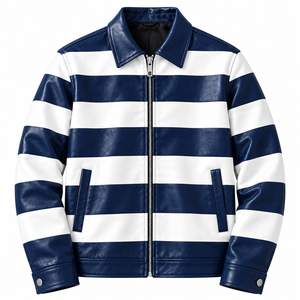 Blouson Bomber Homme en Cuir PU Uni Coupe Slim Respirant Col Rabattu Fermeture Éclair Manches Classiques Style Décontracté Automne - Product Image 1
