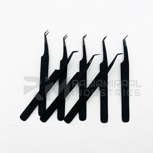 Pince à épiler pour extensions de cils en acier inoxydable de haute qualité RMI, 45 degrés, logo personnalisé, emballage d'usine, pince à épiler à pointe en fibre pour cils - Product Image 3