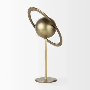 Figurine en aluminium plaqué or, orbe rond avec support anneau, décoration d'intérieur, style antique, finition polie, objet de collection - Product Image 5