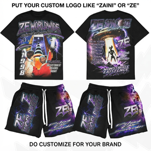 Premium 280 GSM 100% Polyester Solid Knitted Breathable T Shirt <b>Short</b> <b>Set</b> Black Multicolor Embossed Print Custom Front - Product Image 1