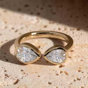 1.01CT Pear Cut Moissanite Gemstone Bypass Bezel Set Ring <b>For</b> Women's Original 925 Silver With Yellow Plated Fine <b>Gift</b> <b>For</b> <b>Her</b> - Product Image 1