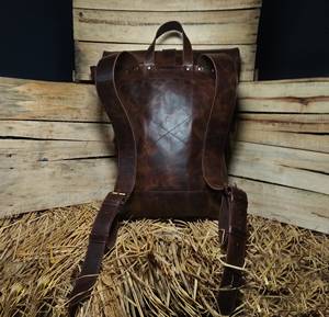 Eco Friendly Vegetable Tanned Leather <b>Roll</b> Top Bag Sustainable Laptop Rucksack For Global Trade LTBP-0219 - Product Image 3
