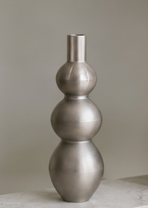 Vase décoratif en métal argenté de luxe, forme sphérique empilable moderne, texture, récipient à fleurs pour la maison, le bureau, le hall, l'aménagement intérieur - Product Image 4