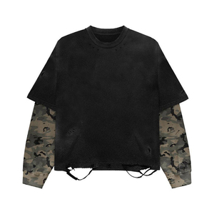T-shirt en coton à manches longues pour homme, imprimé personnalisé, coupe oversize, épaules tombantes, thermique - Product Image 1