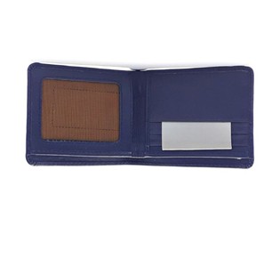 Mens Blue Black Leather Bifold <b>Wallet</b> Slim Pocket Card <b>Holder</b> with Transparent ID Window Pack Minimalist Purse - Product Image 5