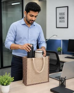 Sac de courses en jute semi-imprimé avec logo personnalisé, écologique, réutilisable, sac fourre-tout pour épicerie, sac promotionnel laminé, sac cadeau, sac de transport quotidien - Product Image 4