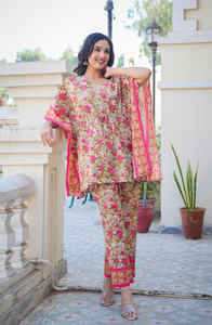Ensemble coordonné kaftan vintage rose à imprimé floral pour femme, haut en coton à col en V et manches kimono, pantalon confortable pour le quotidien - Product Image 4