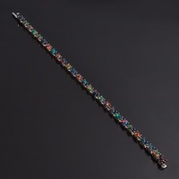 Bracelet Tennis et Chaîne en Argent 925 avec Opale Noire, Sertissage Griffe, Bijou Classique de Luxe pour Femme, Idéal pour les Soirées
