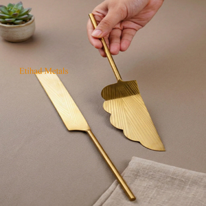 Premium Starlight <b>Cake</b> <b>Servers</b> Set of 2 Set Starlight <b>Cake</b> <b>Servers</b> White Brass handle Premium Gold Dessert <b>Server</b> Set of 2 - Product Image 1