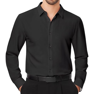 เสื้อเชิ้ตผู้ชายแขนยาวแบบยืดได้ เสื้อเชิ้ตทางการสีพื้น เสื้อเชิ้ตธุรกิจลำลองติดกระดุม สำหรับงานแต่งงานและงานพรอม - Product Image 4