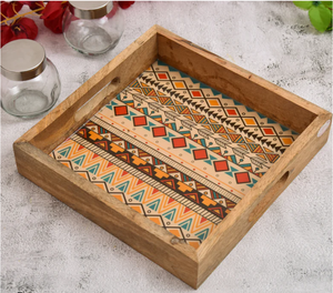 Plateaux de rangement en bois laqué oriental, rectangulaires, empilables, à double niveau, motif floral, plateau en bois meena - Product Image 4