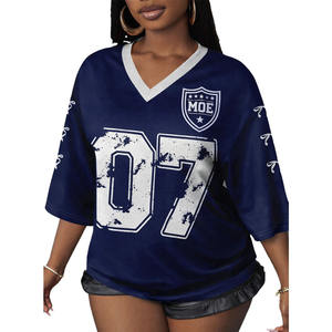 T-shirt tendance et polyvalent Y2K en maille sportive à col en V, imprimé numérique style américain, décontracté, grande taille, maillot de football américain pour l'été - Product Image 5