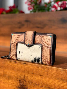 New Western Stylish Tooled Real Hair on Cowhide Leather Wristlets Clutches Women Designed Purse Venta caliente Carteras únicas - Product Image 2