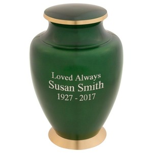 Urna Funeraria para Adultos de Latón Blanco Resistente con Diseño de Tres Hojas Doradas, Base Verde Intenso, Estilo Americano, Capacidad de 200 Pulgadas Cúbicas - Product Image 5
