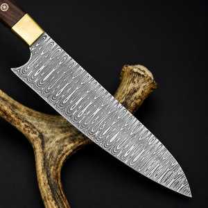 Cuchillo de chef Black Smith 1987 de acero de Damasco, mango de madera de palisandro de 13 pulgadas con mosaico y pomo de latón. - Product Image 3
