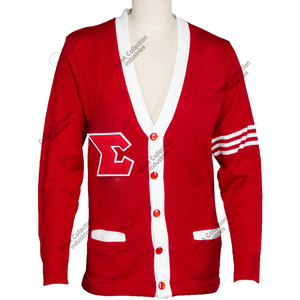 Cardigan tricoté rouge personnalisé Delta Sorority pour femme, col en V, manches longues, style preppy, broderie de lettres grecques contrastées - Product Image 3