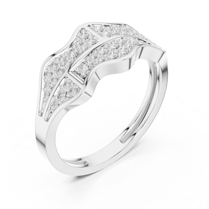 Anillo de Diseño para Hombre en Oro Blanco de 10K con Baño de Rodio, Patrón de Ondas de Lujo, Diamantes Cultivados en Laboratorio con Pavé, Menos de 1 Quilate - Product Image 2